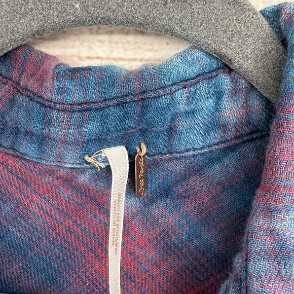 Free People Dip Dye Tunic Shacket Shirt Womens Small Blue Red Purple Button Down - Picture 8 of 13